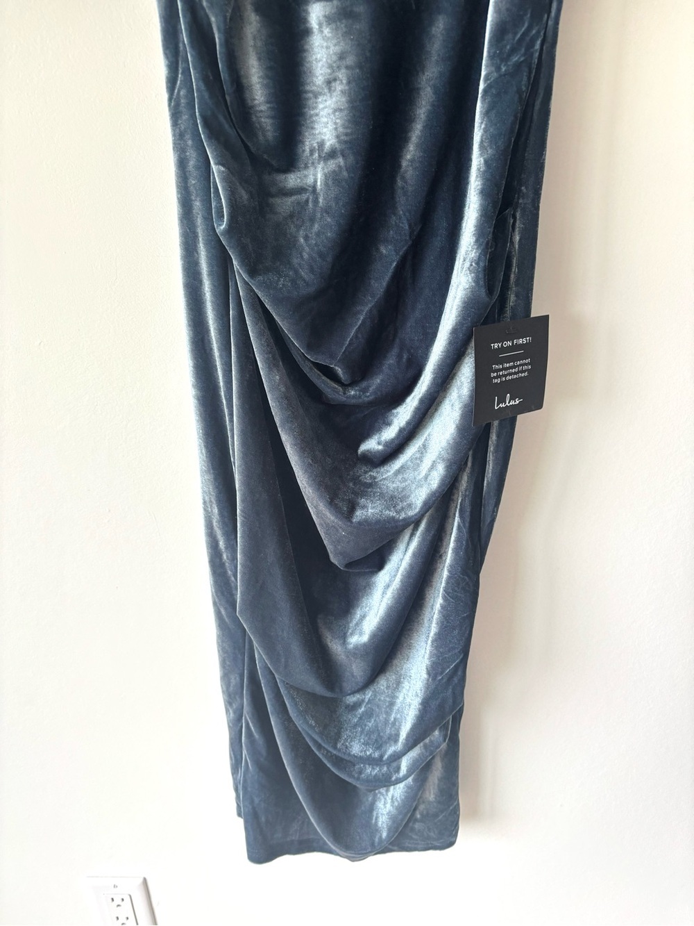 Lulus Plush Personality Slate Blue Velvet Ruched Bodycon Midi Dress Formal - Picture 6 of 13